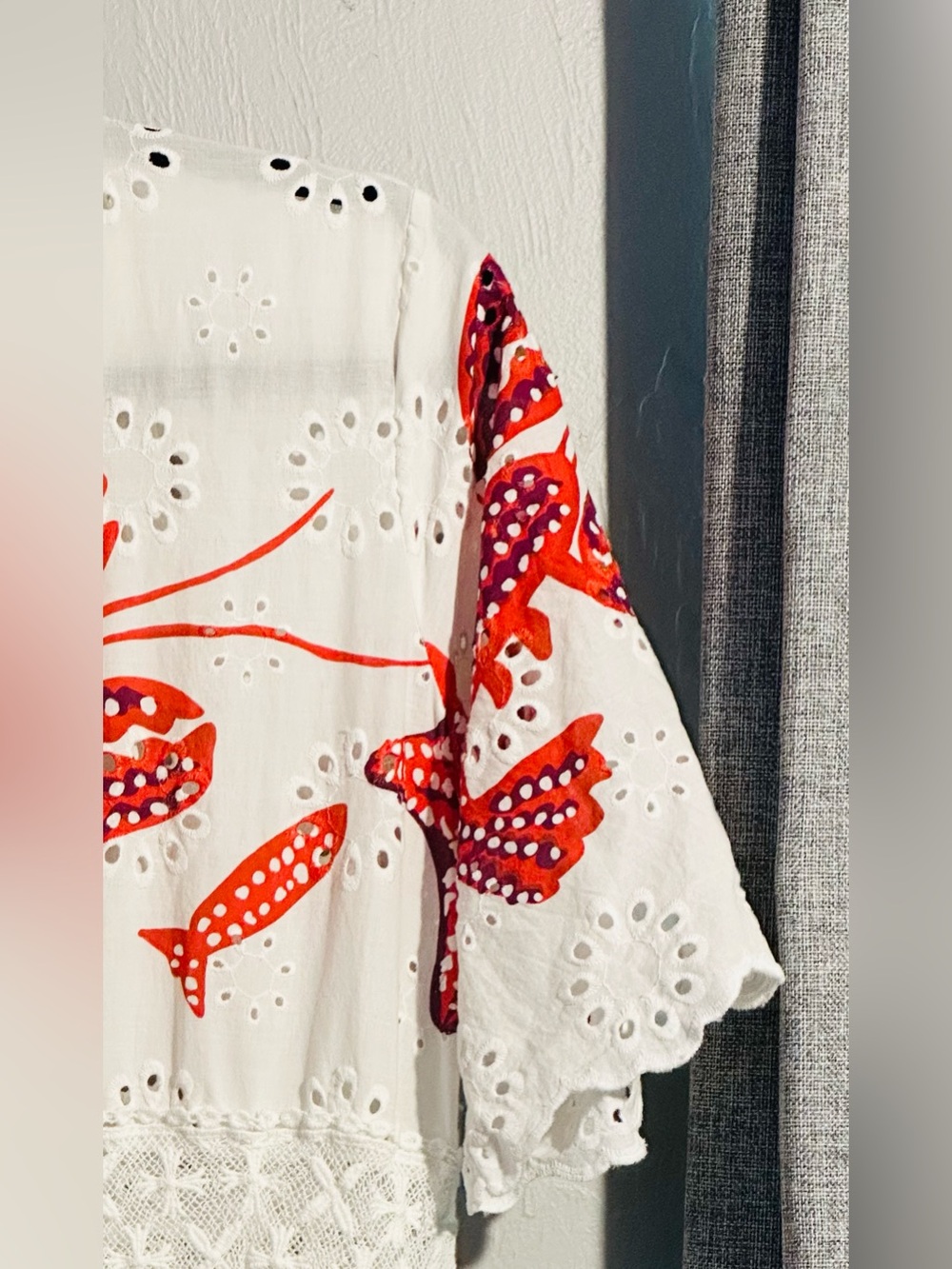 Lungo L’Arno Made in Italy Short Flutter Sleeve Printed Off White Eyelet Maxi - Picture 3 of 10